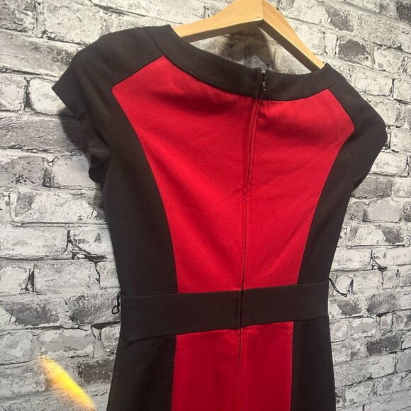 EUC BCX Black & Red Short Sleeve Midi Dress Size 0 - Picture 8 of 16